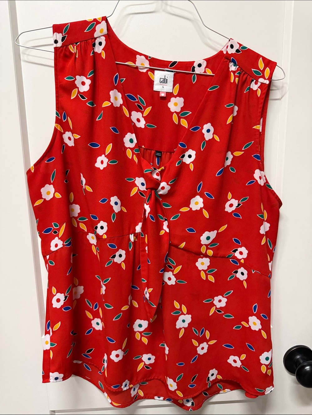 CAbi Red Floral Tie-Front Sleeveless Camisole